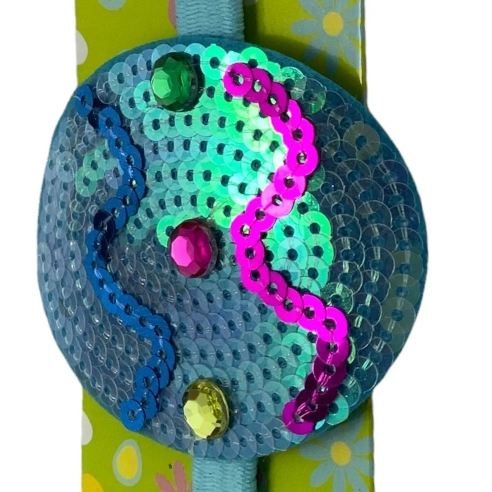 Sassy Sequin Easter Headband Elasticized Band Easter Egg Blue